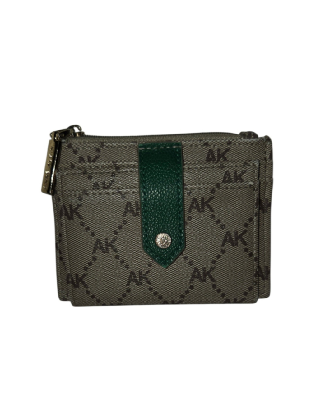 Anne Klein Wallet Beige Green Logo Print Card Case